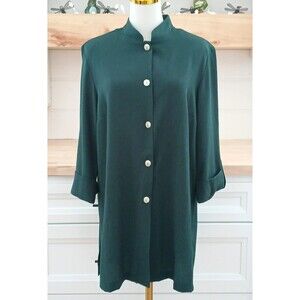 Blair Women's Size Medium Long Sleeve Button Up Green Blouse Casual Work Office